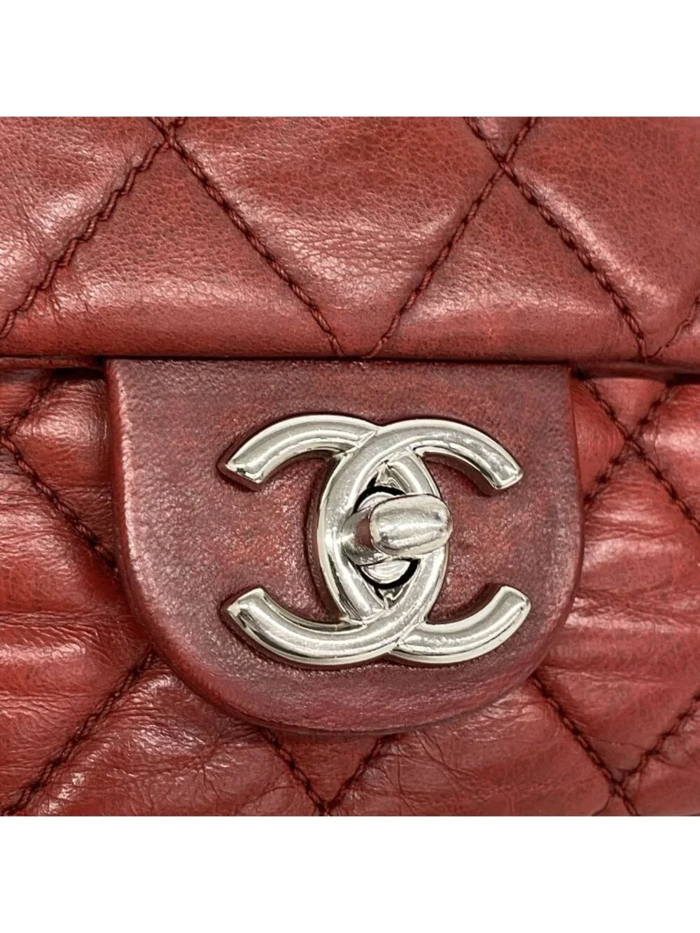 Chanel Shoulder Bag Mini Quilted Lambskin Red Silver